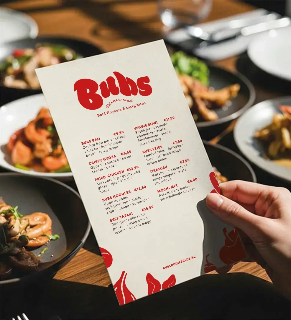 Bubs Brand presentation Menu